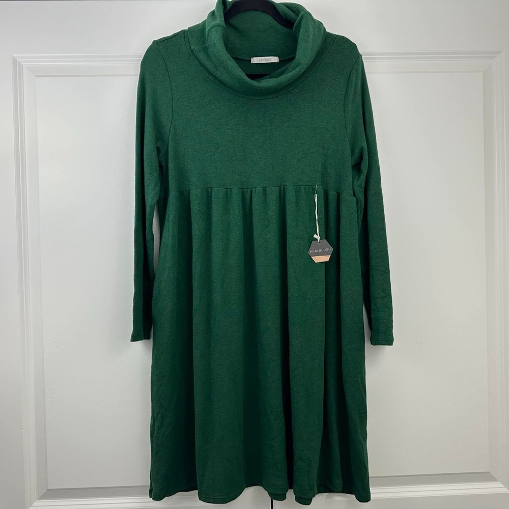 NWT Pinkblush maternity dress dark green turtleneck Small